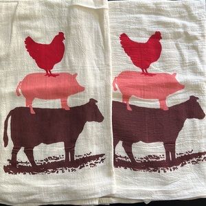 Farm Fresh collection: X-L cotton dish towels silhouetted rooster/pig/cow-NWT